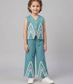 Blue embroidered cotton slub co ord set