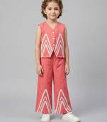 Dark Pink embroidered cotton slub co ord set
