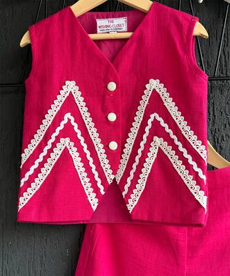 Dark Pink embroidered cotton slub co ord set 3