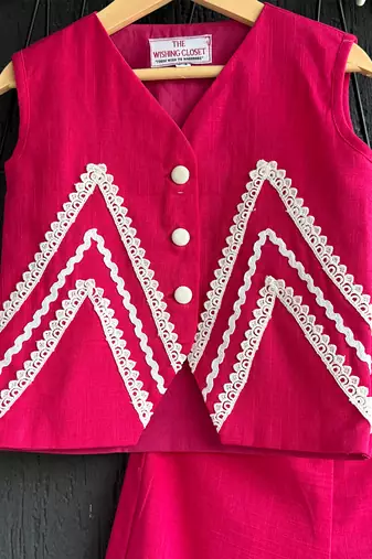 Dark Pink embroidered cotton slub co ord set