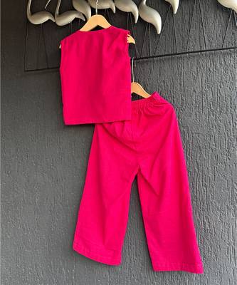 Dark Pink embroidered cotton slub co ord set 4