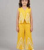 Yellow embroidered cotton slub co ord set