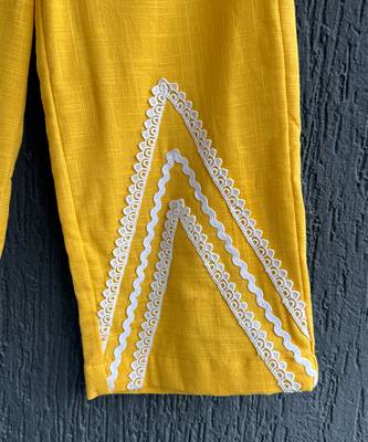 Yellow embroidered cotton slub co ord set 3