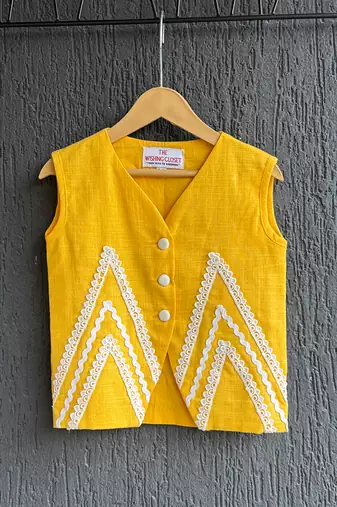 Yellow embroidered cotton slub co ord set