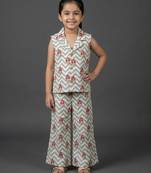 Off white grey printed cotton slub co ord set