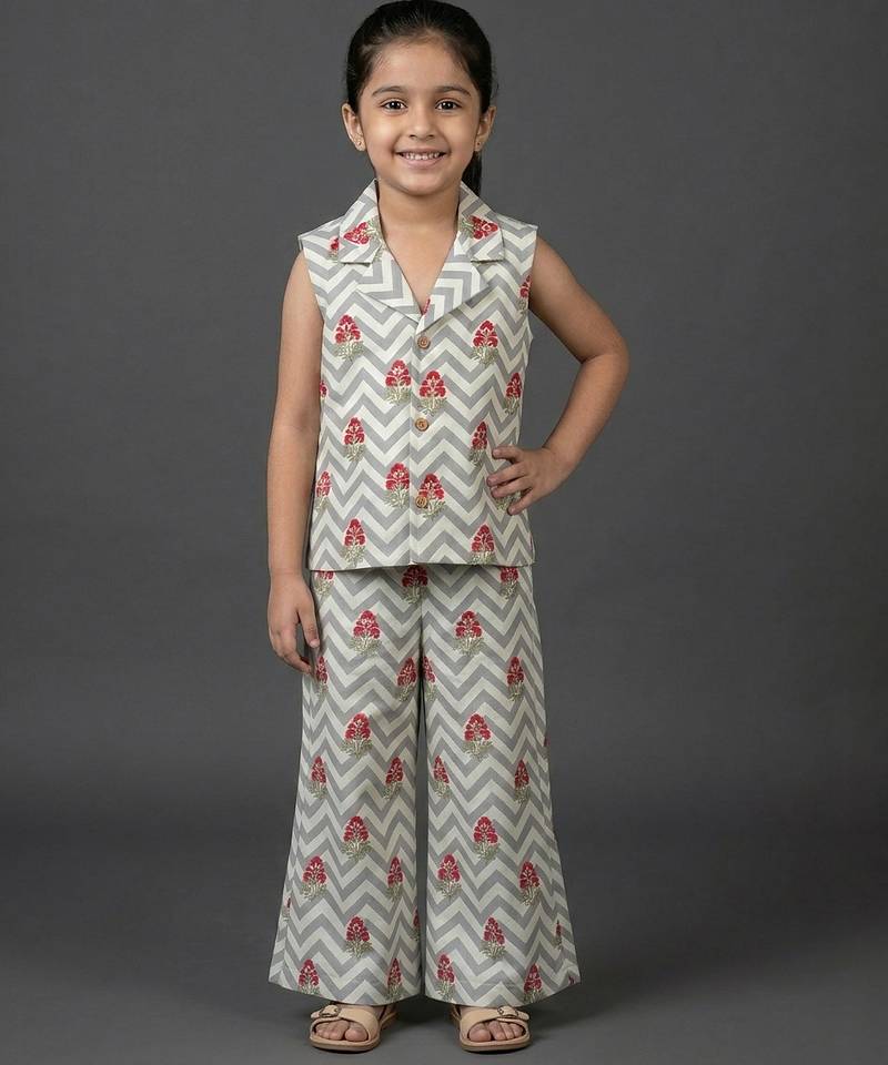 Off white grey printed cotton slub co ord set