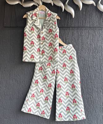 Off white grey printed cotton slub co ord set 3