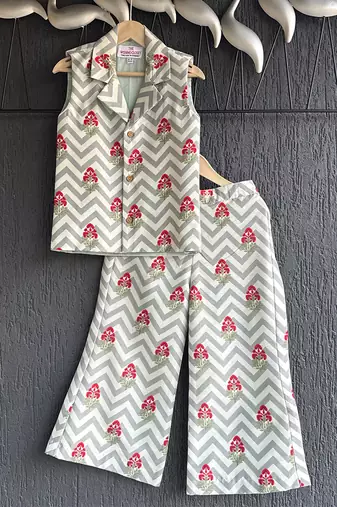 Off white grey printed cotton slub co ord set