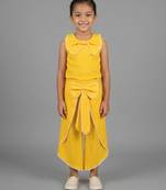 Yellow embroidered cotton slub co ord set