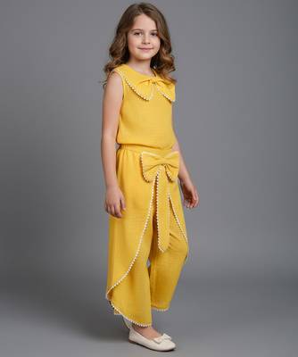 Yellow embroidered cotton slub co ord set 2