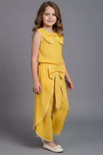 Yellow embroidered cotton slub co ord set