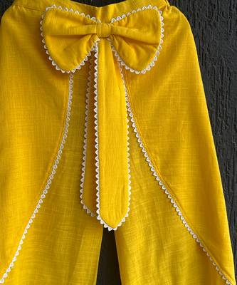 Yellow embroidered cotton slub co ord set 3