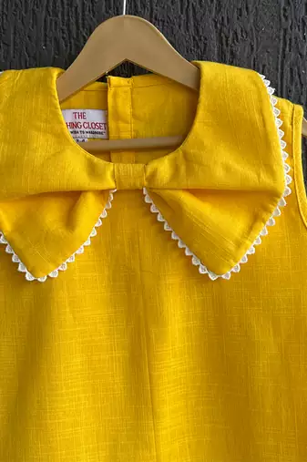 Yellow embroidered cotton slub co ord set