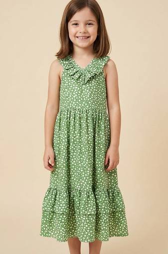 Green printed cotton rayon dress
