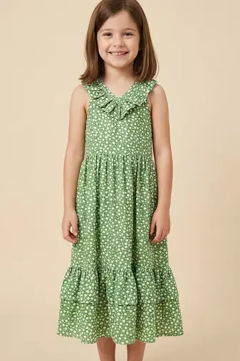 Green printed cotton rayon dress