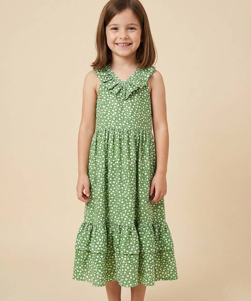 Green printed cotton rayon dress