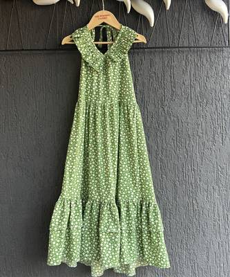 Green printed cotton rayon dress 2