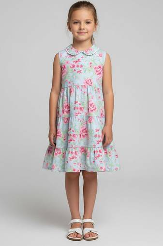 Multicolor printed cotton slub dress