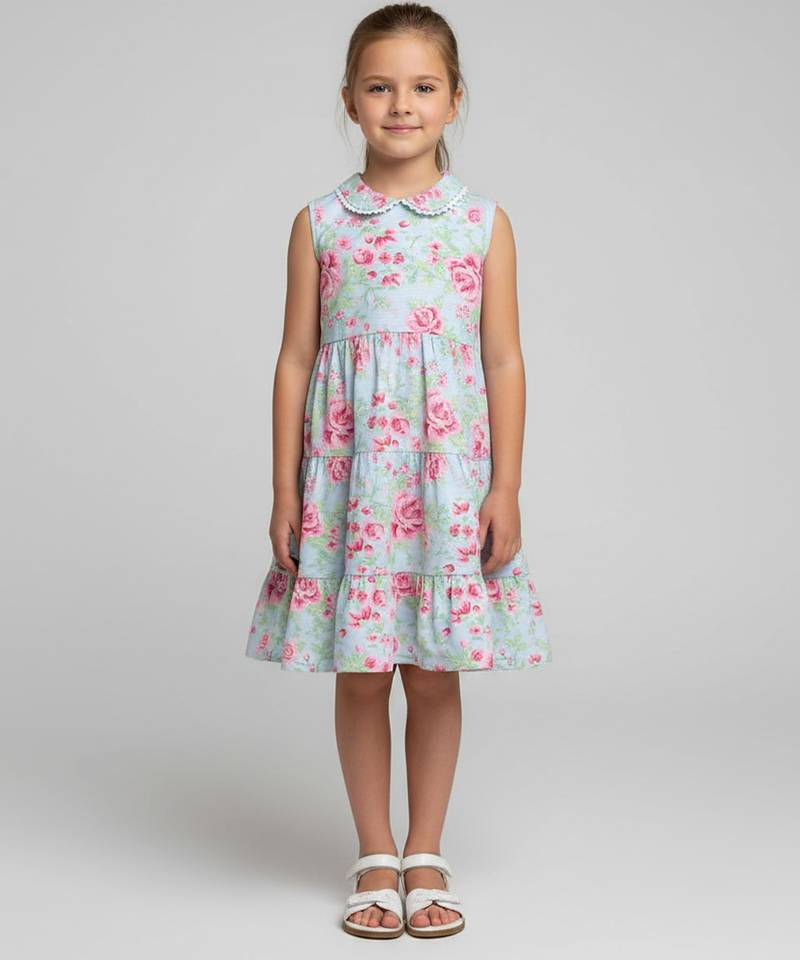 Multicolor printed cotton slub dress