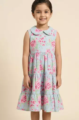 Multicolor printed cotton slub dress
