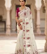 White Color sequences and  embroidery work  Georgette  Saree