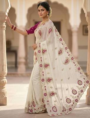 White Color sequences and  embroidery work  Georgette  Saree 2