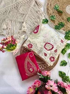 White Color sequences and  embroidery work  Georgette  Saree 4