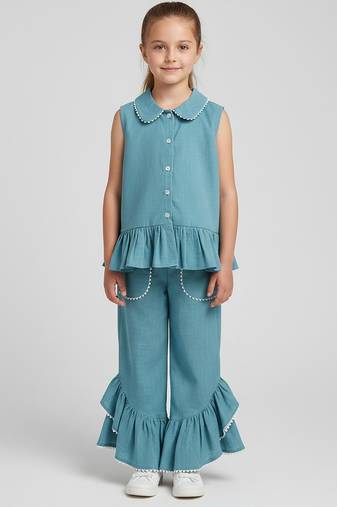 Teal blue cotton slub co ord set