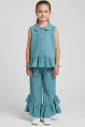 Teal blue cotton slub co ord set