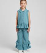 Teal blue cotton slub co ord set