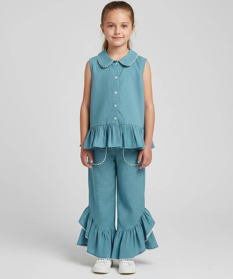 Teal blue cotton slub co ord set