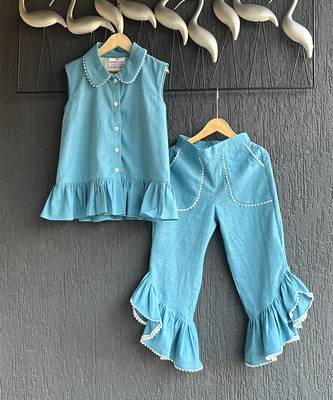 Teal blue cotton slub co ord set 4