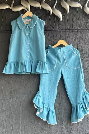Teal blue cotton slub co ord set