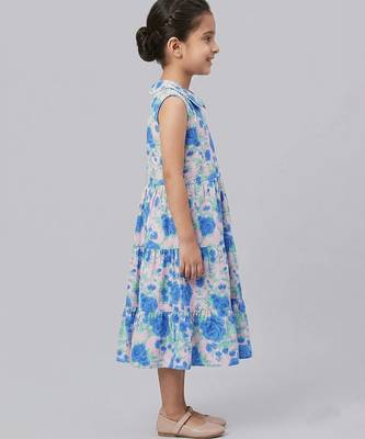 Blue off white printed cotton slub dress 2