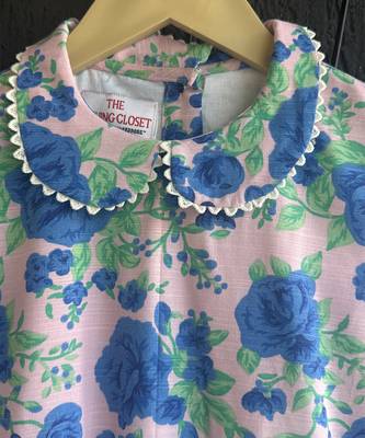 Blue off white printed cotton slub dress 3