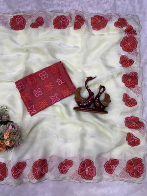Red Color Beautiful Aplic work with sequins  Embroidery Work Silk Blend Saree 2