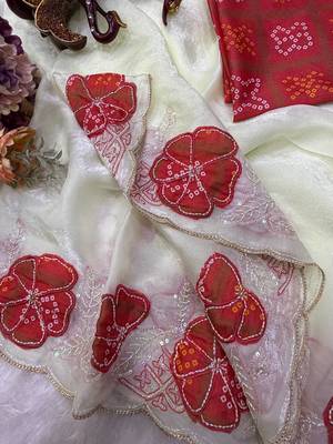Red Color Beautiful Aplic work with sequins  Embroidery Work Silk Blend Saree 3