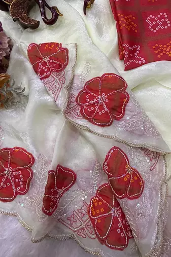 Red Color Beautiful Aplic work with sequins  Embroidery Work Silk Blend Saree