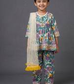 Purple printed cotton silk kurti set