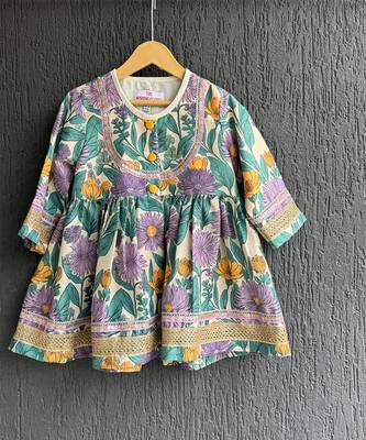 Purple printed cotton silk kurti set 3