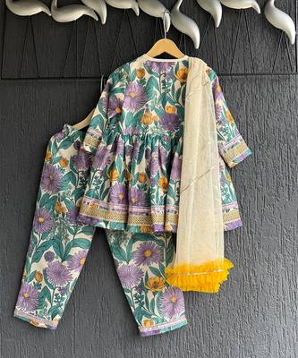 Purple printed cotton silk kurti set 4