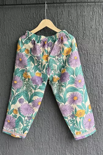 Purple printed cotton silk kurti set