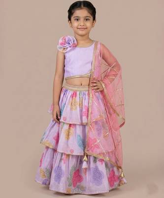 Lilac printed mul chanderi lehenga set 1