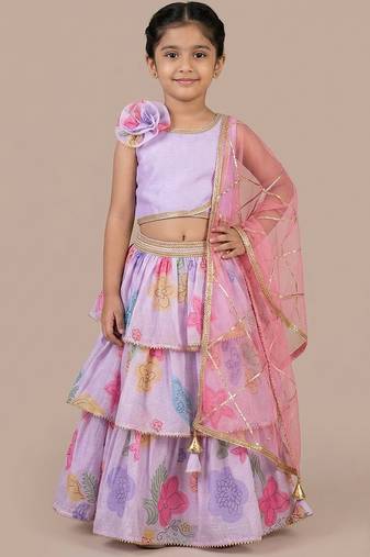 Lilac printed mul chanderi lehenga set