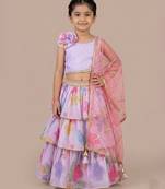 Lilac printed mul chanderi lehenga set