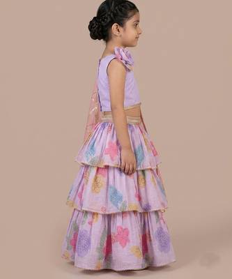 Lilac printed mul chanderi lehenga set 2