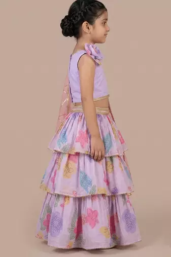 Lilac printed mul chanderi lehenga set