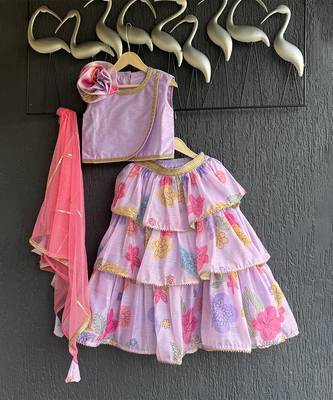 Lilac printed mul chanderi lehenga set 3