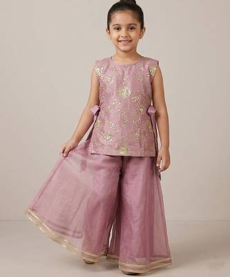 Dusty purple embroidered organza crepe co ord set 1
