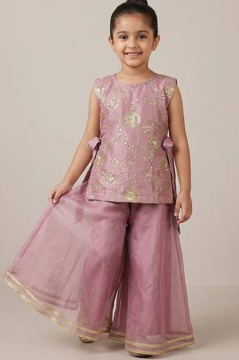 Dusty purple embroidered organza crepe co ord set